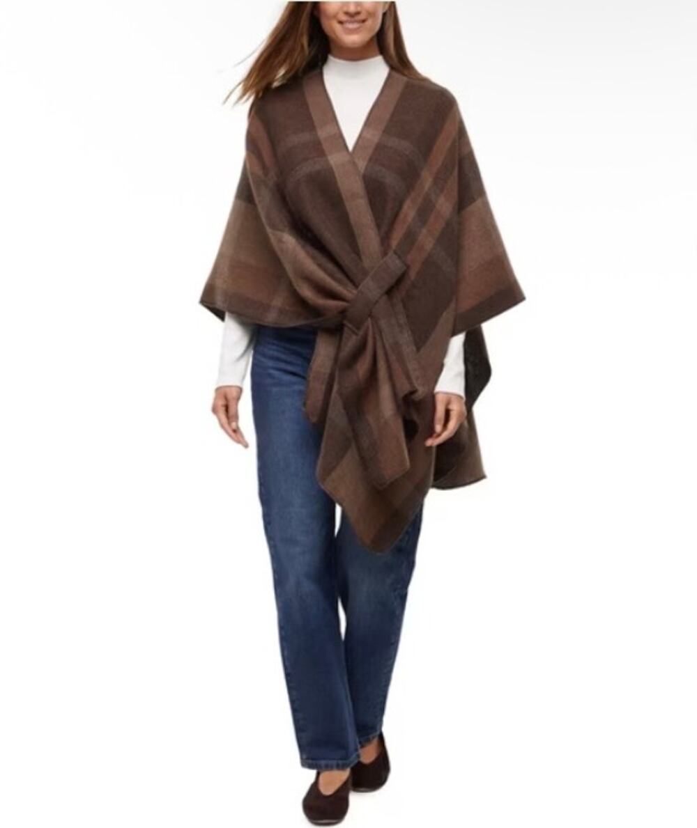 Woolrich Women's Reversible Wrap Shawl Brown Plaid & Animal Print Soft Cozy